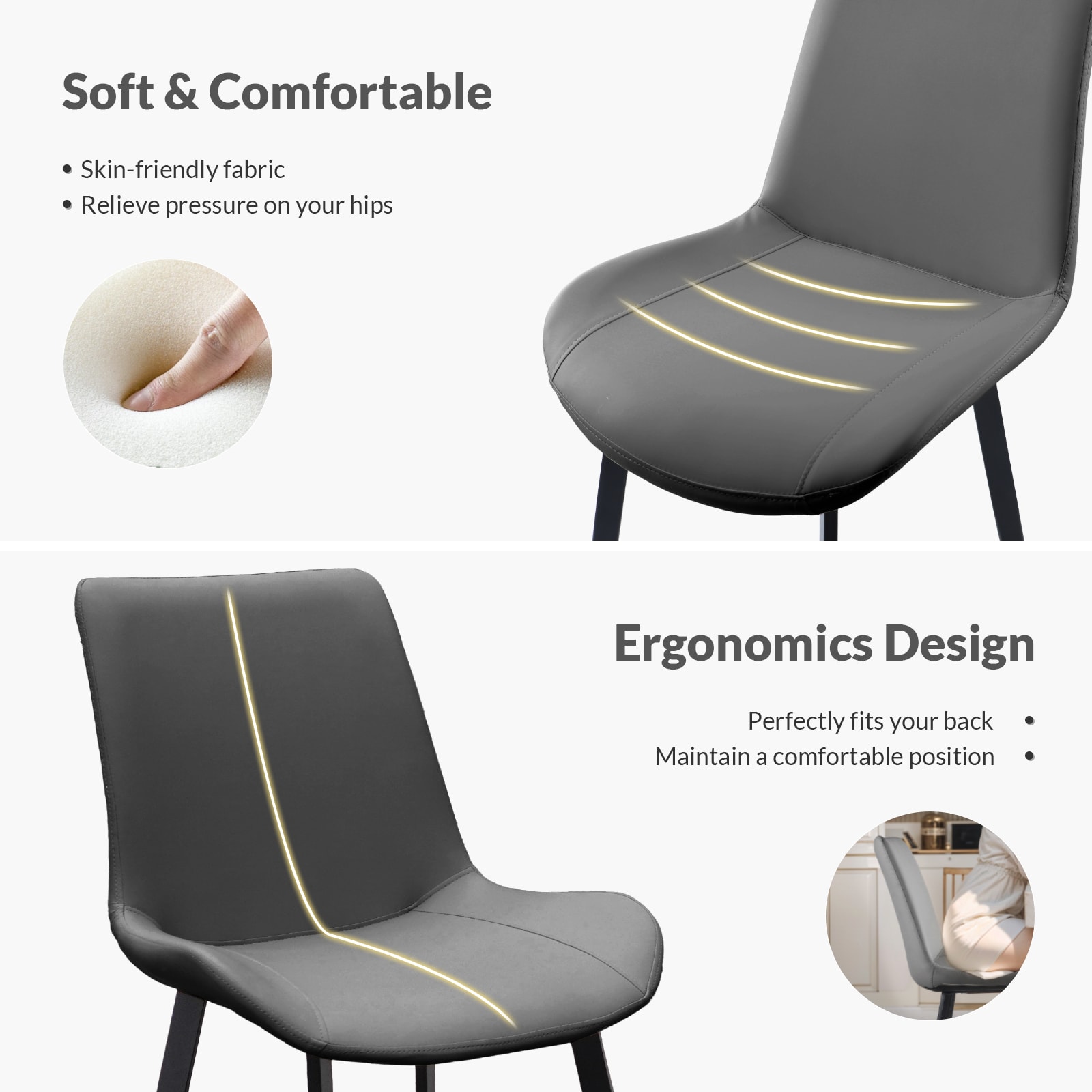Grey PU Leather Dining Chair With Metal Legs, Modern Upholstered Chair Set Of 4 For Kitchen, Restaurant, Living, Meeting Room_voghion.com